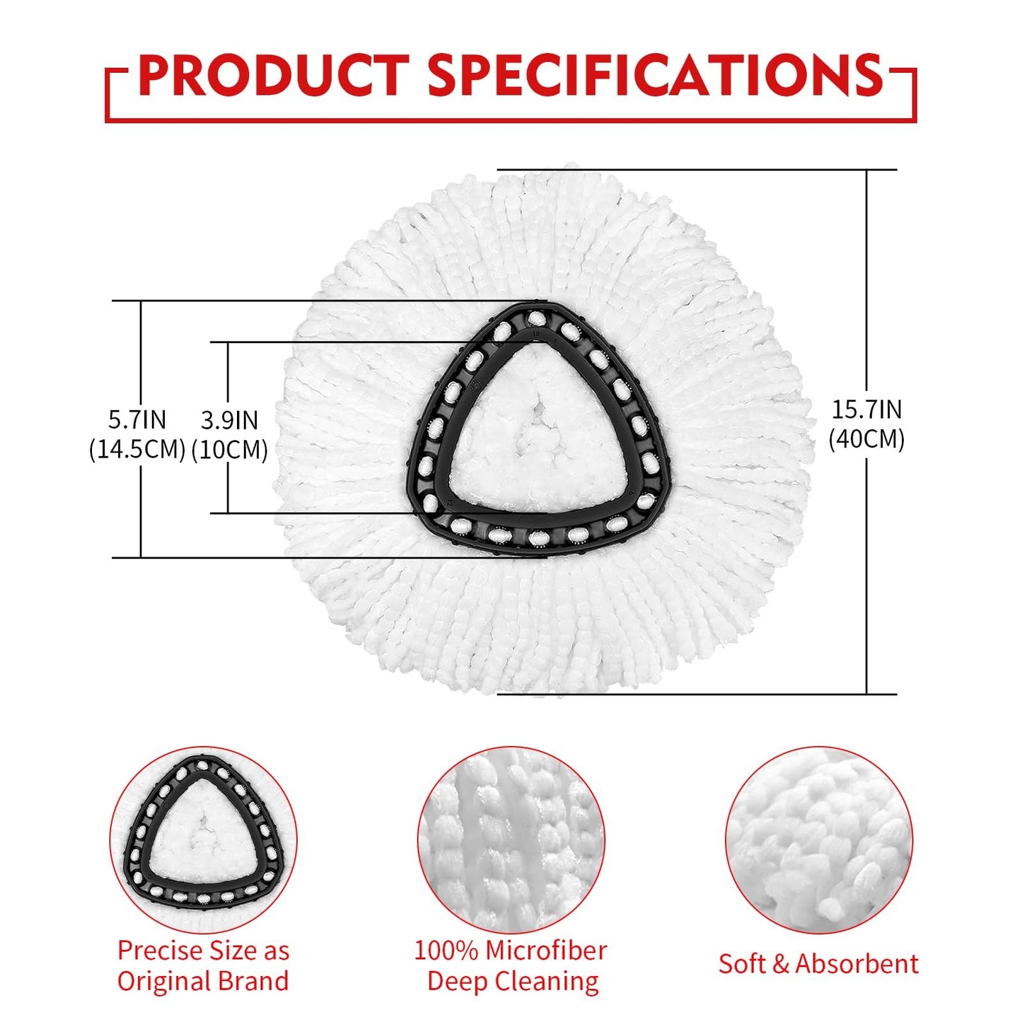 3 Pack Spin Mop Replacement Heads Compatible with O-Ceda Easywring Replacements