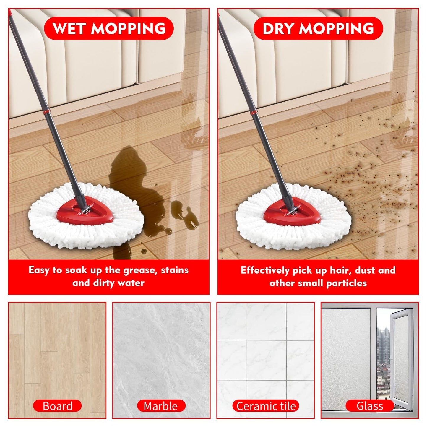 3 Pack Spin Mop Replacement Heads Compatible with O-Ceda Easywring Replacements