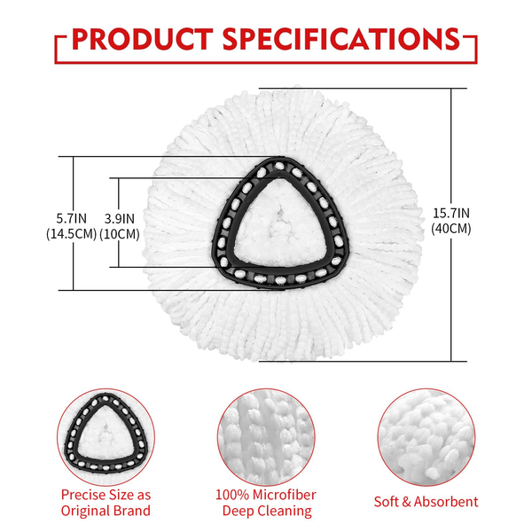 3 Pack Spin Mop Replacement Heads Compatible with O-Ceda Easywring Replacements
